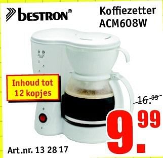 Aanbiedingen Bestron koffiezetter acm608w - Bestron - Geldig van 18/08/2014 tot 31/08/2014 bij Kijkshop