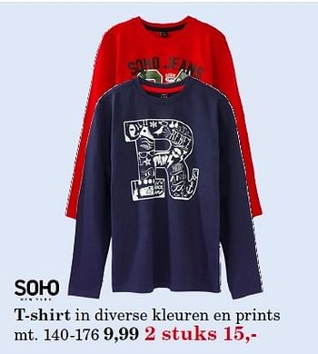 Aanbiedingen T-shirt in diverse kleuren en prints - Soho - Geldig van 18/08/2014 tot 31/08/2014 bij Vroom & Dreesman