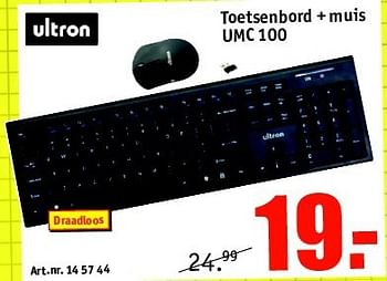 Aanbiedingen Ultron toetsenbord + muis umc 100 - Ultron - Geldig van 18/08/2014 tot 31/08/2014 bij Kijkshop
