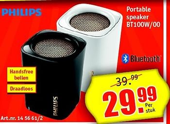Aanbiedingen Philips portable speaker bt100w-00 - Philips - Geldig van 18/08/2014 tot 31/08/2014 bij Kijkshop