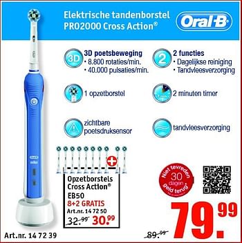 Aanbiedingen Oral-b elektrische tandenborstel pro2000 cross action - Oral-B - Geldig van 18/08/2014 tot 31/08/2014 bij Kijkshop