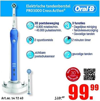 Aanbiedingen Oral-b elektrische tandenborstel pro3000 cross action - Oral-B - Geldig van 18/08/2014 tot 31/08/2014 bij Kijkshop