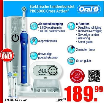 Aanbiedingen Oral-b elektrische tandenborstel pro5000 cross action - Oral-B - Geldig van 18/08/2014 tot 31/08/2014 bij Kijkshop