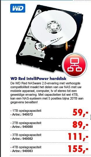 Aanbiedingen Wd red intellipower harddisk - Western Digital - Geldig van 18/08/2014 tot 08/09/2014 bij Informatique