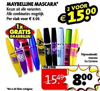 Aanbiedingen Mascara go extreme - Maybelline - Geldig van 19/08/2014 tot 24/08/2014 bij Kruidvat