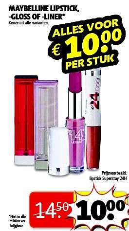 Aanbiedingen Lipstick superstay 24h - Maybelline - Geldig van 19/08/2014 tot 24/08/2014 bij Kruidvat