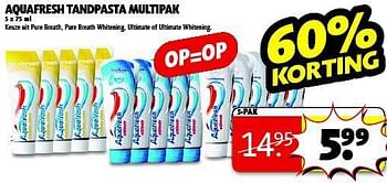 Aanbiedingen Aquafresh tandpasta multipak - Aquafresh - Geldig van 19/08/2014 tot 24/08/2014 bij Kruidvat