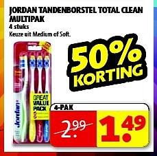 Aanbiedingen Jordan tandenborstel total clean multipak - Jordan - Geldig van 19/08/2014 tot 24/08/2014 bij Kruidvat
