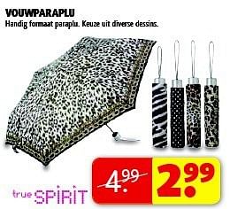 Aanbiedingen Vouwparaplu handig formaat paraplu - True Spirit - Geldig van 19/08/2014 tot 24/08/2014 bij Kruidvat