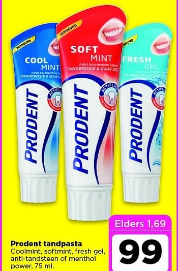 Aanbiedingen Prodent tandpasta coolmint,softmint,fresh gel - Prodent - Geldig van 19/08/2014 tot 25/08/2014 bij Dirx Drogisterijen