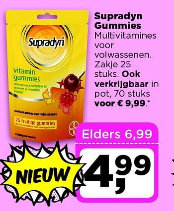 Aanbiedingen Supradyn gummies multivitamines voor volwassenen - Supradyn - Geldig van 19/08/2014 tot 25/08/2014 bij Dirx Drogisterijen