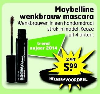 Aanbiedingen Maybelline wenkbrauw mascara - Maybelline - Geldig van 19/08/2014 tot 31/08/2014 bij Trekpleister