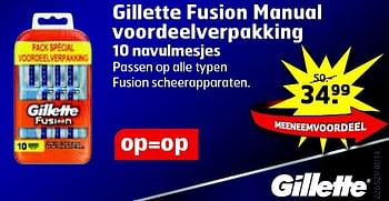 Aanbiedingen Gillette fusion manual voordeelverpakking 10 navulmesjes - Gillette - Geldig van 19/08/2014 tot 31/08/2014 bij Trekpleister