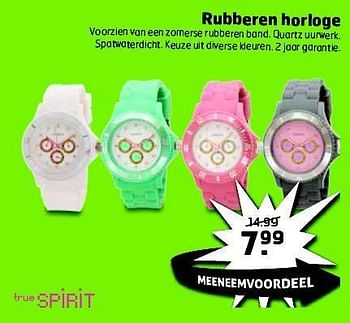 Aanbiedingen Rubberen horloge - True Spirit - Geldig van 19/08/2014 tot 31/08/2014 bij Trekpleister