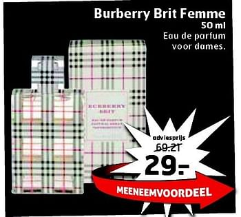 Aanbiedingen Burberry brit femme - Burberry Brit - Geldig van 19/08/2014 tot 31/08/2014 bij Trekpleister