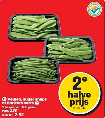 Aanbiedingen Peulen, sugar snaps of haricots verts - Huismerk - Hoogvliet - Geldig van 20/08/2014 tot 26/08/2014 bij Hoogvliet