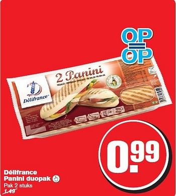Aanbiedingen Délifrance panini duopak - Delifrance - Geldig van 20/08/2014 tot 26/08/2014 bij Hoogvliet