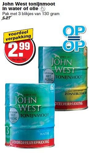 Aanbiedingen John west tonijnmoot in water of olie - John West - Geldig van 20/08/2014 tot 26/08/2014 bij Hoogvliet