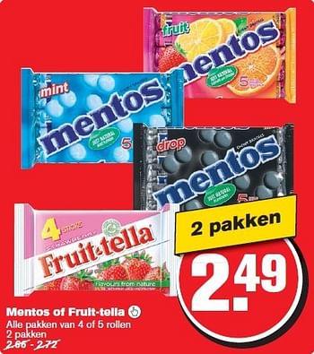 Aanbiedingen Mentos of fruit-tella - Mentos - Geldig van 20/08/2014 tot 26/08/2014 bij Hoogvliet