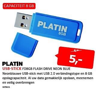 Aanbiedingen Usb-stick fd8gb flash drive neon blue - Platin - Geldig van 22/08/2014 tot 07/09/2014 bij De Harense Smid