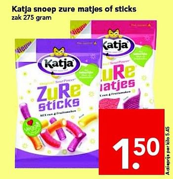 Aanbiedingen Katja snoep zure matjes of sticks - Katja - Geldig van 24/08/2014 tot 30/08/2014 bij Deen Supermarkten