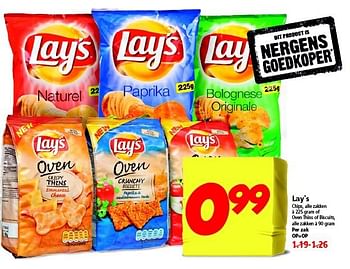 Aanbiedingen Lay`s chips, alle zakken of oven thins of biscuits - Lay's - Geldig van 24/08/2014 tot 30/08/2014 bij Plus