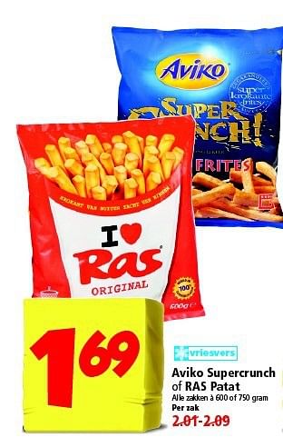 Aanbiedingen Aviko supercrunch of ras patat - Aviko - Geldig van 24/08/2014 tot 30/08/2014 bij Plus