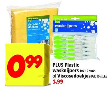 Aanbiedingen Plus plastic wasknijpers of viscosedoekjes - Huismerk - Plus - Geldig van 24/08/2014 tot 30/08/2014 bij Plus