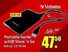 Aanbiedingen Verbatim portable harde schif store `n go - Verbatim - Geldig van 25/08/2014 tot 07/09/2014 bij Kijkshop