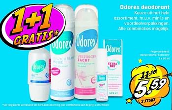 Aanbiedingen Deoverstuiver extra dry - Odorex - Geldig van 26/08/2014 tot 31/08/2014 bij Trekpleister