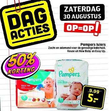 Aanbiedingen Pampers luiers zacht en ademend voor de gevoelige babyhuid - Pampers - Geldig van 26/08/2014 tot 31/08/2014 bij Trekpleister
