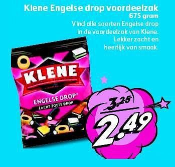 Aanbiedingen Klene engelse drop voordeelzak - Klene - Geldig van 26/08/2014 tot 31/08/2014 bij Trekpleister