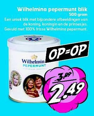 Aanbiedingen Wilhelmina pepermunt blik - Wilhelmina - Geldig van 26/08/2014 tot 31/08/2014 bij Trekpleister
