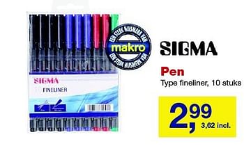 Aanbiedingen Sigma pen fineliner - Sigma - Geldig van 27/08/2014 tot 09/09/2014 bij Makro