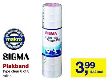 Aanbiedingen Sigma plakband clear 6 of 8 rollen - Sigma - Geldig van 27/08/2014 tot 09/09/2014 bij Makro