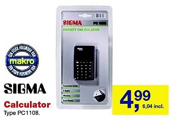 Aanbiedingen Sigma calculator pc1108 - Sigma - Geldig van 27/08/2014 tot 09/09/2014 bij Makro