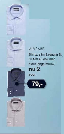 Aanbiedingen Shirts, slim + regular fit, 37 t-m 45 ook met extra lange mouw - Alveare - Geldig van 27/08/2014 tot 26/09/2014 bij De Bijenkorf