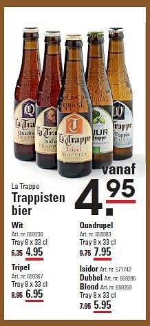 Aanbiedingen Trappisten bier - La trappe - Geldig van 28/08/2014 tot 15/09/2014 bij Sligro