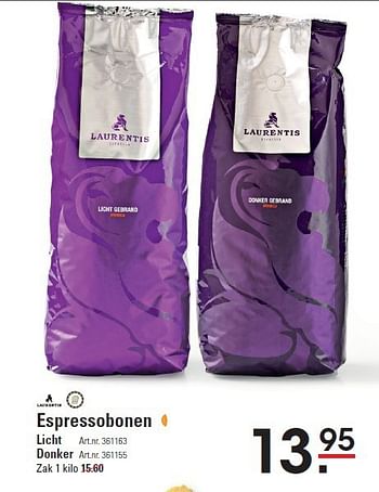 Aanbiedingen Espressobonen - Laurentis - Geldig van 28/08/2014 tot 15/09/2014 bij Sligro