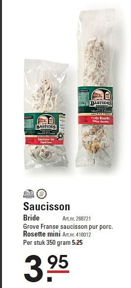 Aanbiedingen Saucisson - Bastides - Geldig van 28/08/2014 tot 15/09/2014 bij Sligro