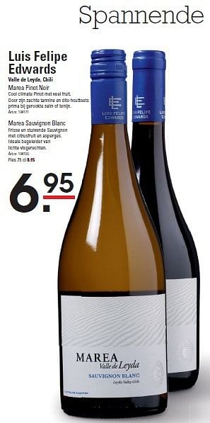 Aanbiedingen Luis felipe edwards valle de leyda, chili marea pinot noir - Witte wijnen - Geldig van 28/08/2014 tot 15/09/2014 bij Sligro
