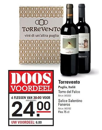 Aanbiedingen Torrevento puglia, italië torre del falco - Rode wijnen - Geldig van 28/08/2014 tot 15/09/2014 bij Sligro