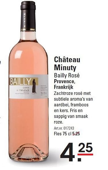 Aanbiedingen Château minuty bailly rosé provence, frankrijk - Rosé wijnen - Geldig van 28/08/2014 tot 15/09/2014 bij Sligro