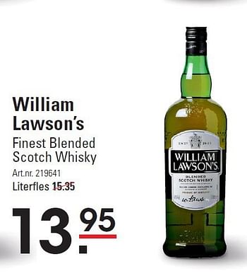 Aanbiedingen William lawson`s finest blended scotch whisky - William Lawson's - Geldig van 28/08/2014 tot 15/09/2014 bij Sligro