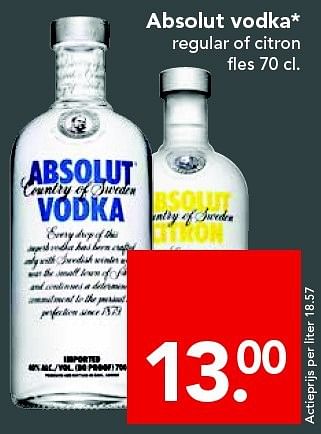 Aanbiedingen Absolut vodka regular of citron - Absolut - Geldig van 31/08/2014 tot 06/09/2014 bij Deen Supermarkten