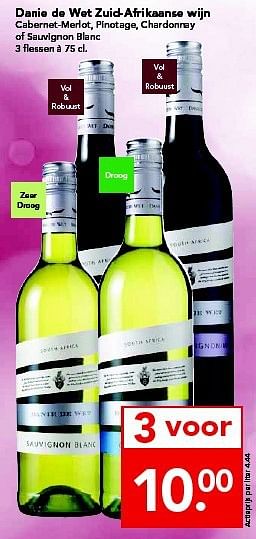 Aanbiedingen Danie de wet zuid-afrikaanse wijn - Witte wijnen - Geldig van 31/08/2014 tot 06/09/2014 bij Deen Supermarkten