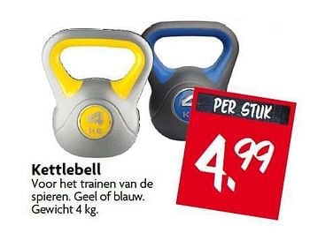 Aanbiedingen Kettlebell voor het trainen van de spieren. geel of blauw - Huismerk - Deka Markt - Geldig van 31/08/2014 tot 06/09/2014 bij Deka Markt