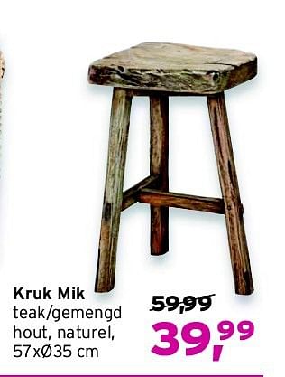 Aanbiedingen Kruk mik teak-gemengd hout, naturel - Huismerk - Leen Bakker - Geldig van 31/08/2014 tot 13/09/2014 bij Leen Bakker