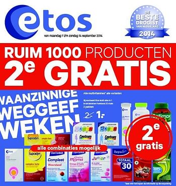 Aanbiedingen Etos multi alles in 1 bruistabletten framboos - Huismerk - Etos - Geldig van 01/09/2014 tot 14/09/2014 bij Etos