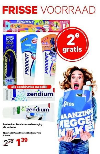 Aanbiedingen Prodent coolmint tandpasta - Prodent - Geldig van 01/09/2014 tot 14/09/2014 bij Etos